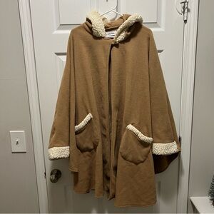 Fleece Cape, hooded poncho, one size, tan